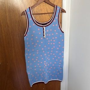 Cider Brand 2x Mini Dress Baby Blue with Pink Polka Dots and Pearl Buttons.